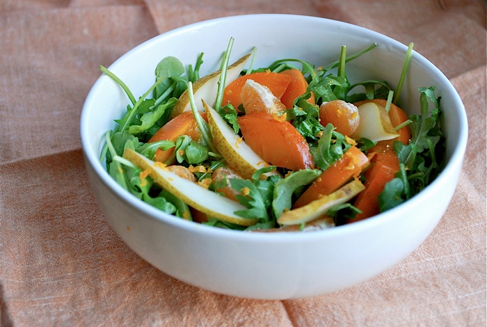 persimmon, pear, tangerine salad