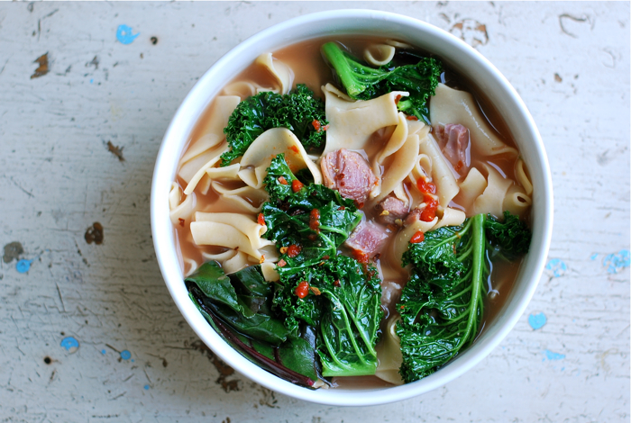 potlikker with greens and noodles