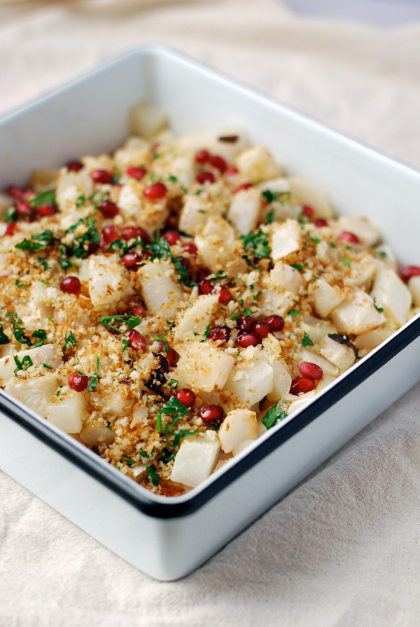 roasted rutabaga with panko gremolata & pomegranate // brooklyn supper