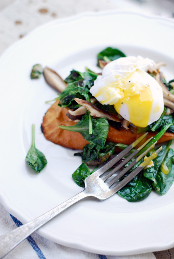 poached duck eggs over shiitake and tatsoi toasts // brooklyn supper