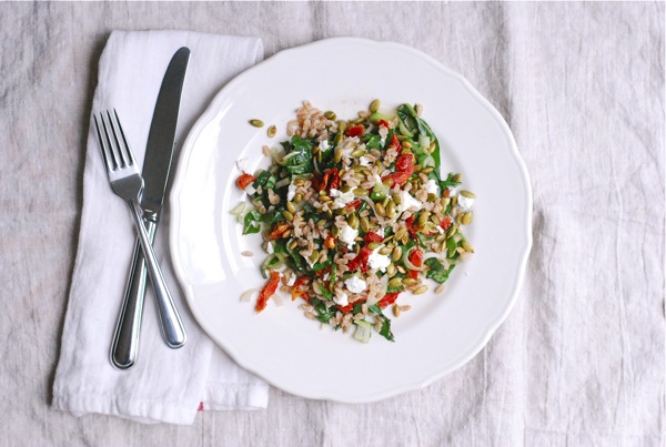 farro salad with beet greens and sun-dried tomatoes // brooklyn supper