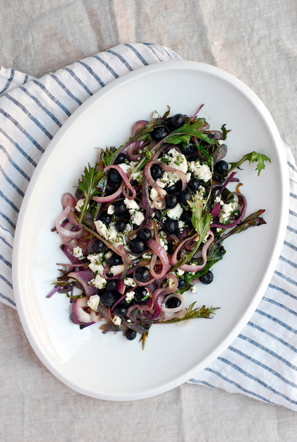 mizuna with blueberries & herbed feta // brooklyn supper