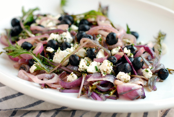 mizuna with blueberries & herbed feta // brooklyn supper