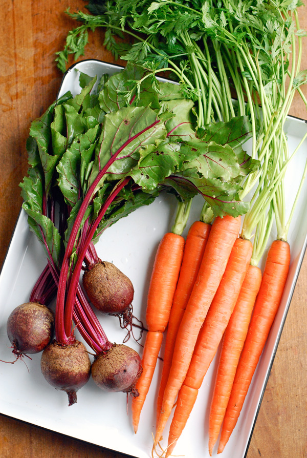 roasted beet and carrot salad with beet green salsa verde // brooklyn supper