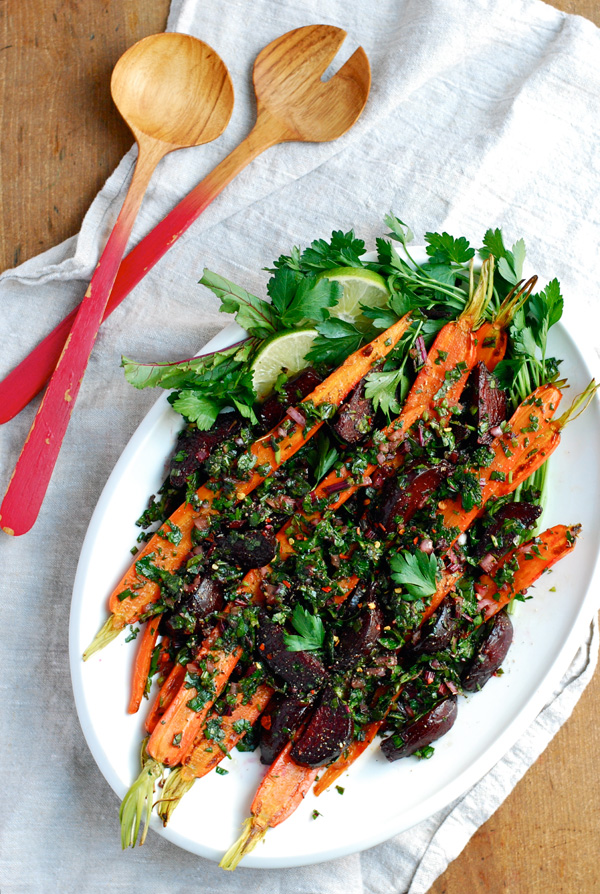roasted beet and carrot salad with beet green salsa verde // brooklyn supper