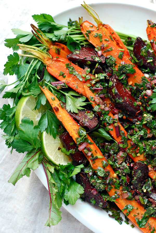 roasted beet and carrot salad with beet green salsa verde // brooklyn supper