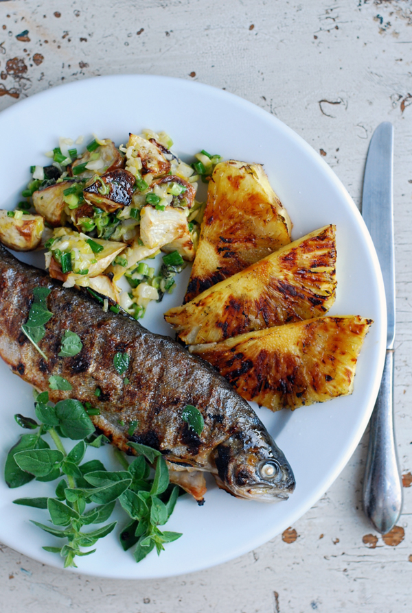 grilled trout + roasted turnips with ramps + grilled pineapple // brooklyn supper