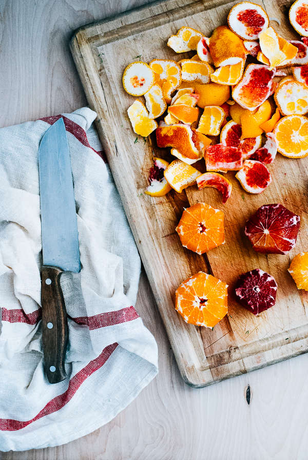 blood orange, avocado, and shaved fennel salad with saffron lemon dressing