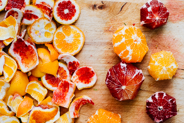 blood orange, avocado, and shaved fennel salad with saffron lemon dressing