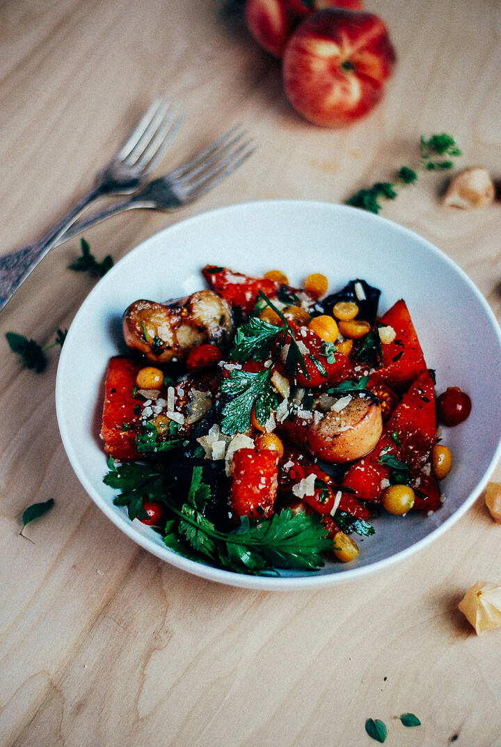 grilled watermelon and donut peach salad with balsamic reduction // brooklyn supper