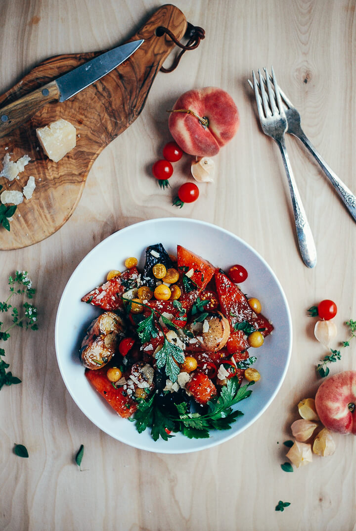 grilled watermelon and donut peach salad with balsamic reduction // brooklyn supper