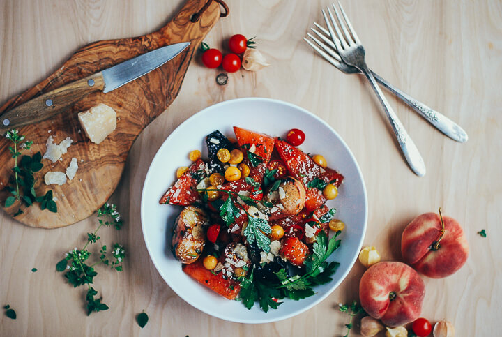 grilled watermelon and donut peach salad with balsamic reduction // brooklyn supper