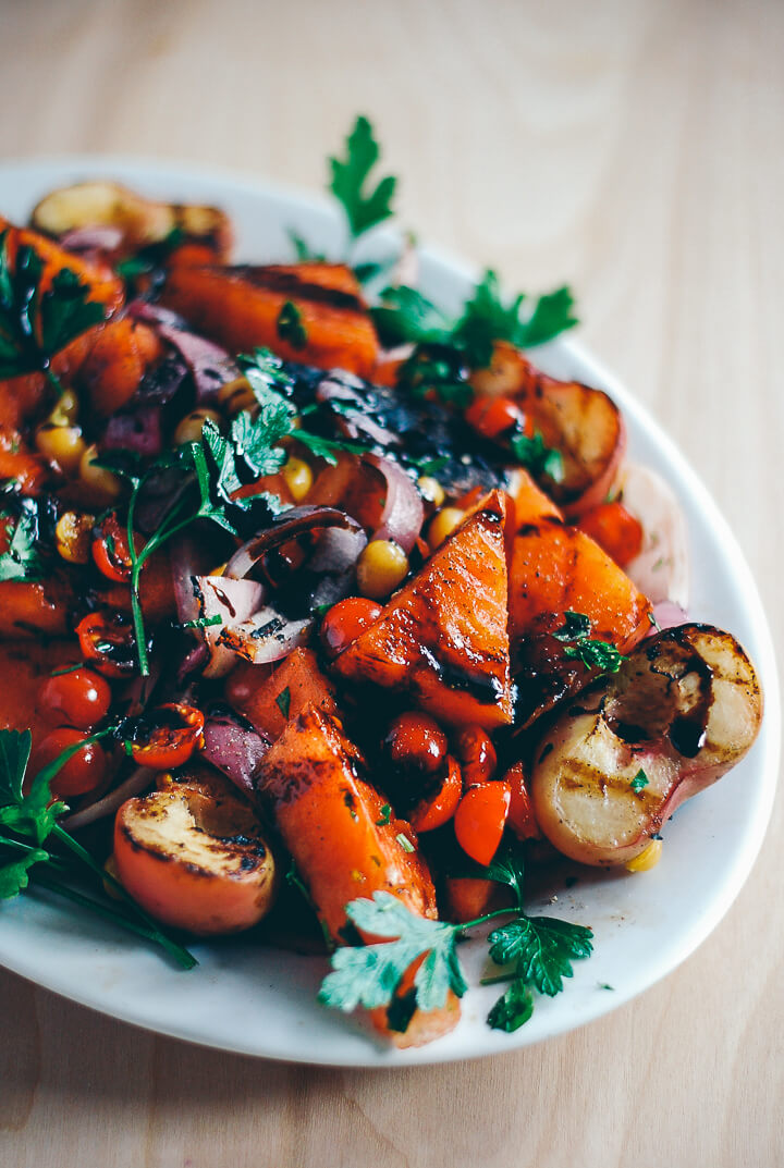 grilled watermelon and donut peach salad with balsamic reduction // brooklyn supper