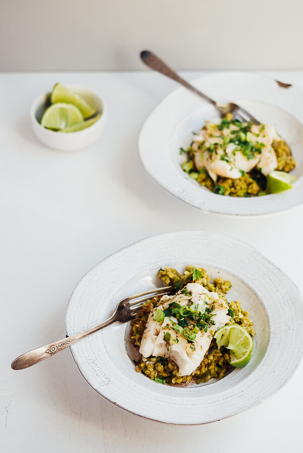 green rice with poached fish and herbed brown butter // brooklyn supper