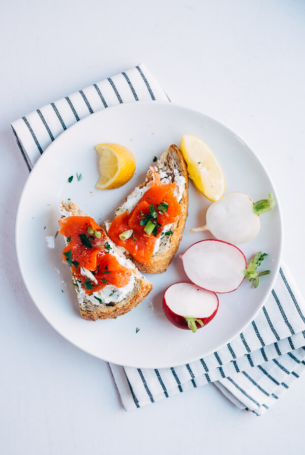 Open Rye Sandwich with Smoked Salmon, Herb Cream Cheese and