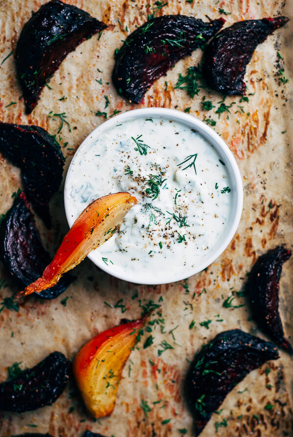 roasted beet wedges with herbed green onion tzatziki // brooklyn supper