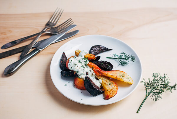 roasted beet wedges with herbed green onion tzatziki // brooklyn supper