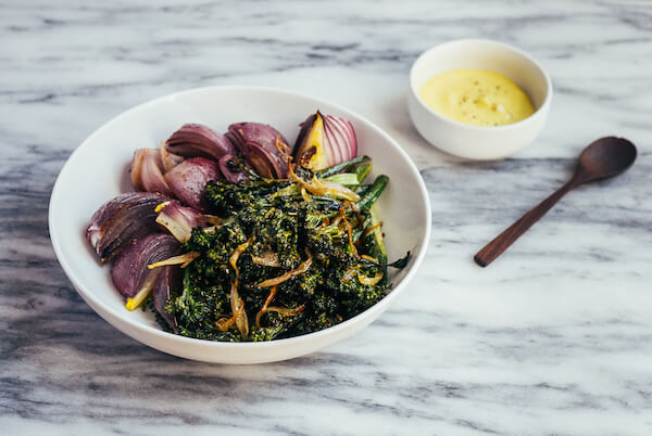 roasted broccoli and red onion with lemony aioli // brooklyn supper 