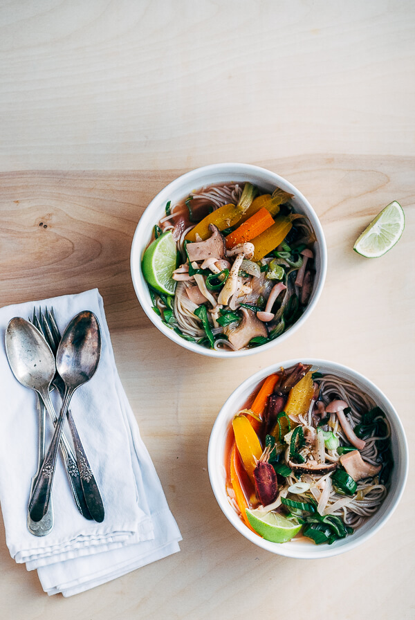 beef bone broth with spring vegetables and soba noodles // brooklyn supper