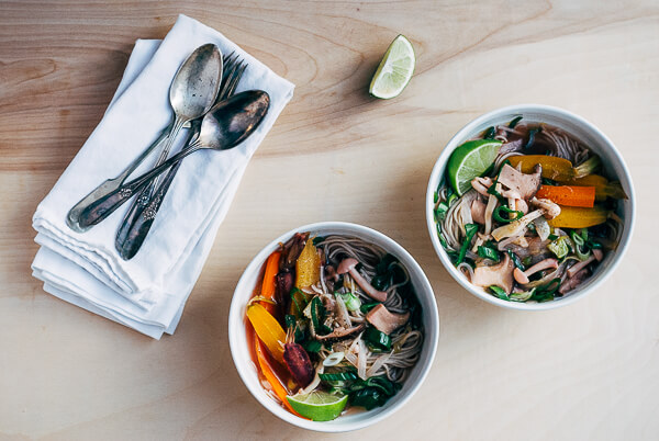 beef bone broth with spring vegetables and soba noodles // brooklyn supper