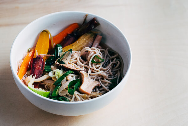 beef bone broth with spring vegetables and soba noodles // brooklyn supper