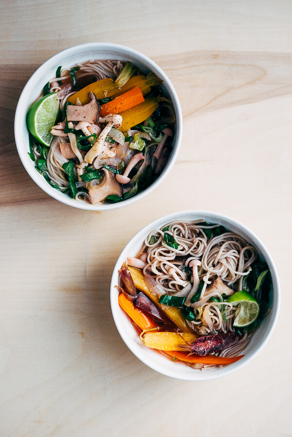 beef bone broth with spring vegetables and soba noodles // brooklyn supper