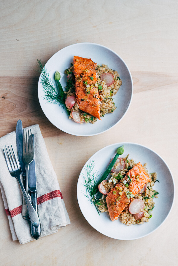 broiled salmon with fennel and radish risotto // brooklyn supper
