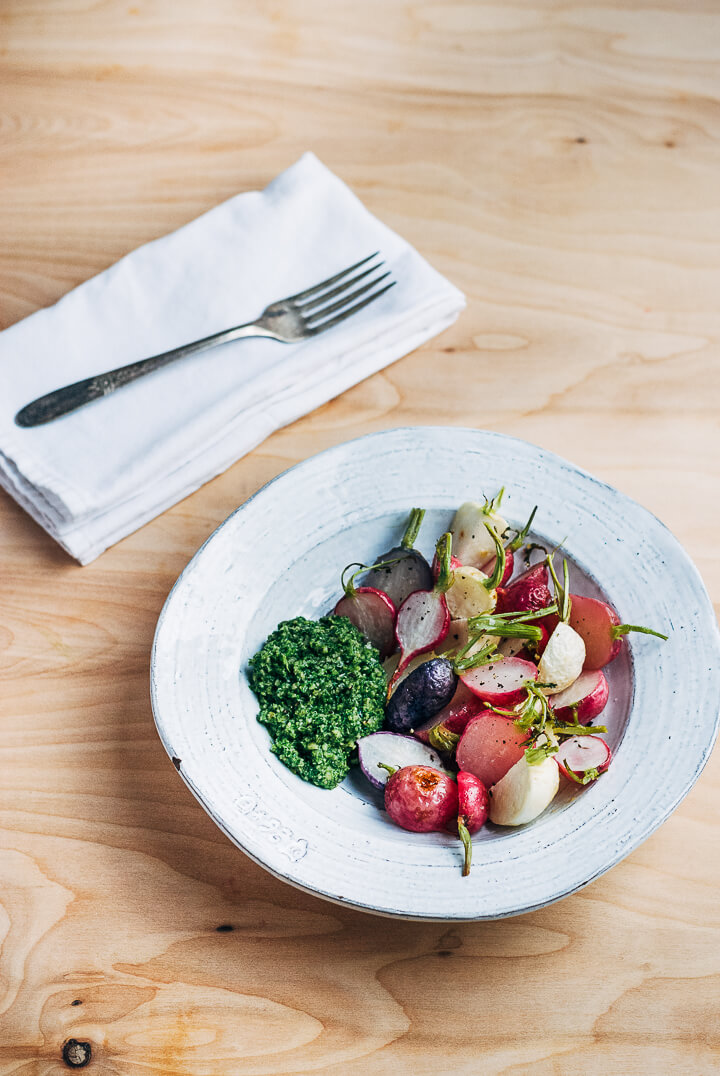 roasted radishes and turnips with pesto // brooklyn supper