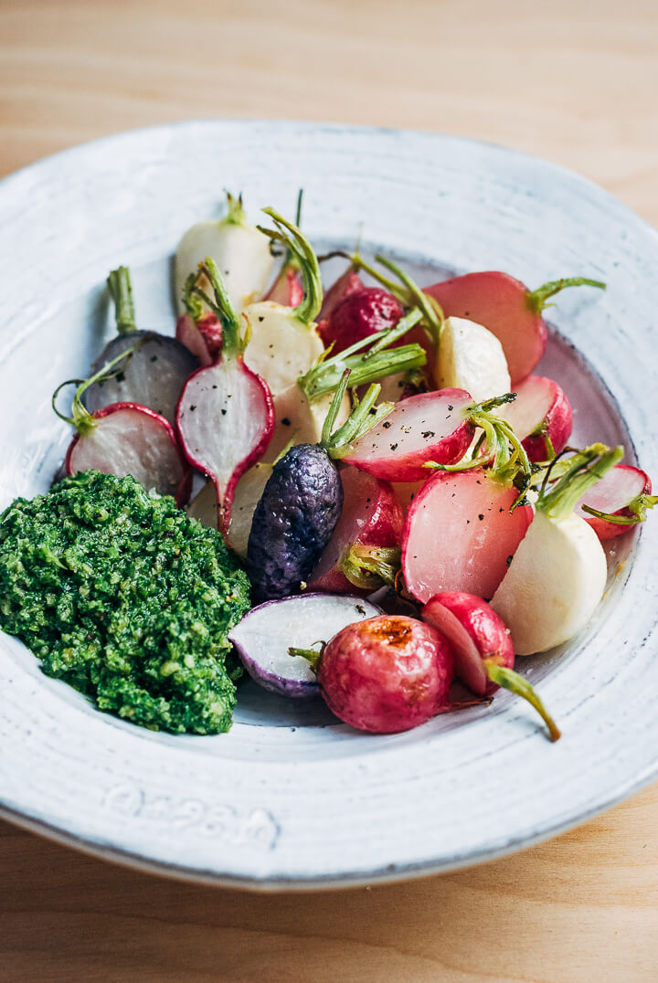 roasted radishes and turnips with pesto // brooklyn supper