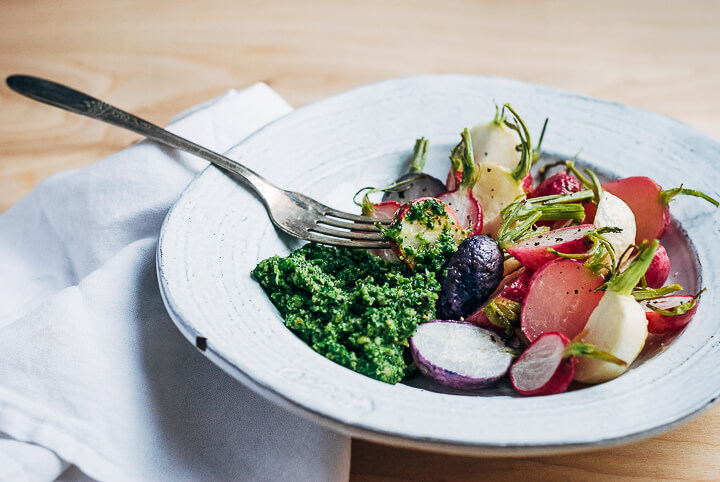 roasted radishes and turnips with pesto // brooklyn supper