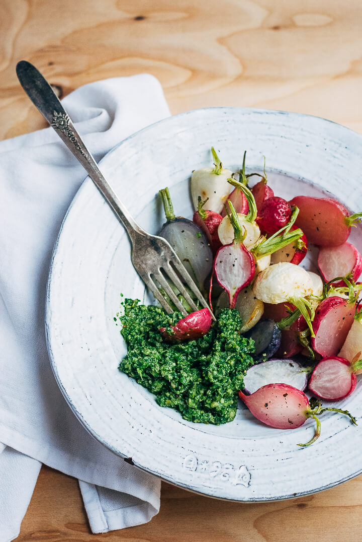 roasted radishes and turnips with pesto // brooklyn supper
