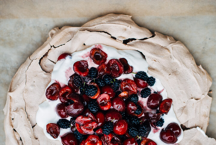 chocolate pavlova with cherries and mulberries // brooklyn supper