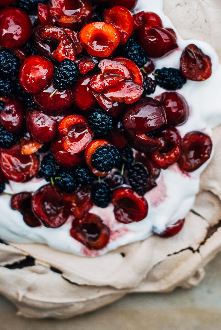 chocolate pavlova with cherries and mulberries // brooklyn supper