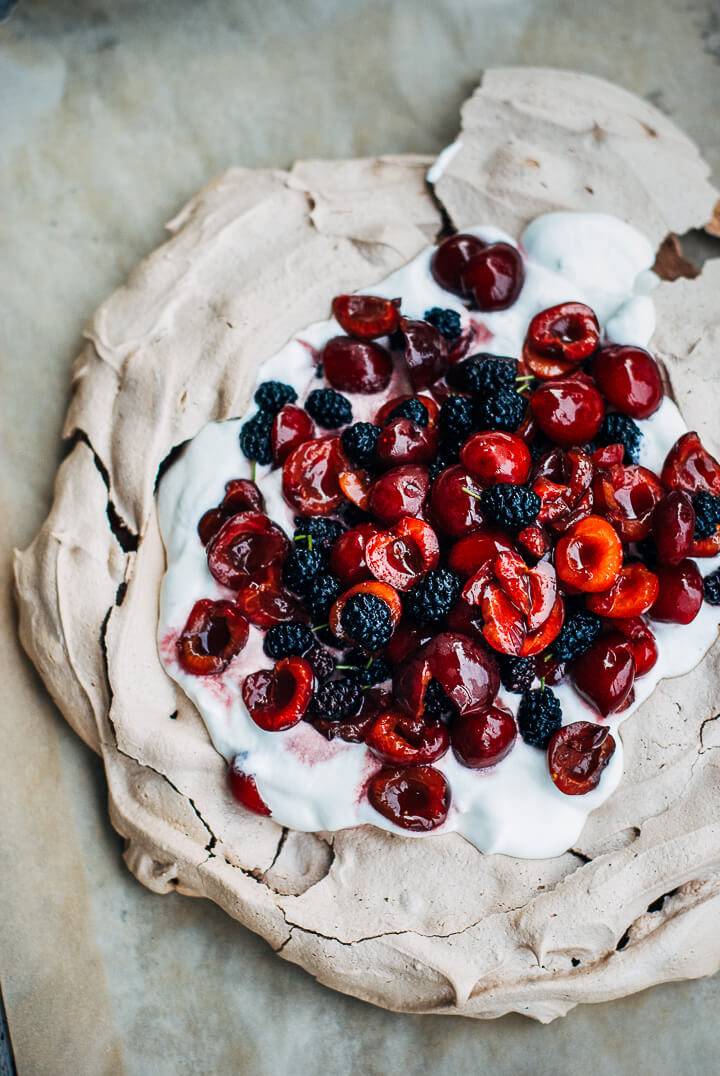 chocolate pavlova with cherries and mulberries // brooklyn supper