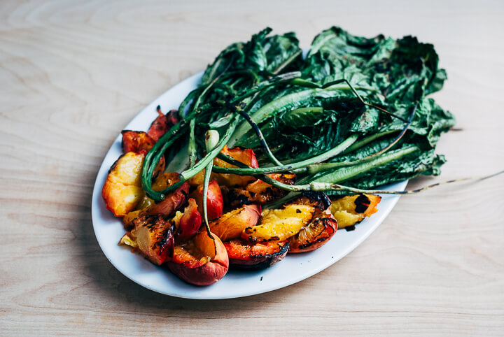 grilled steak salad with garlic scapes and peaches // brooklyn supper