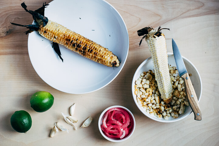 charred corn salad with quick-pickled onions and lime dressing // brooklyn supper