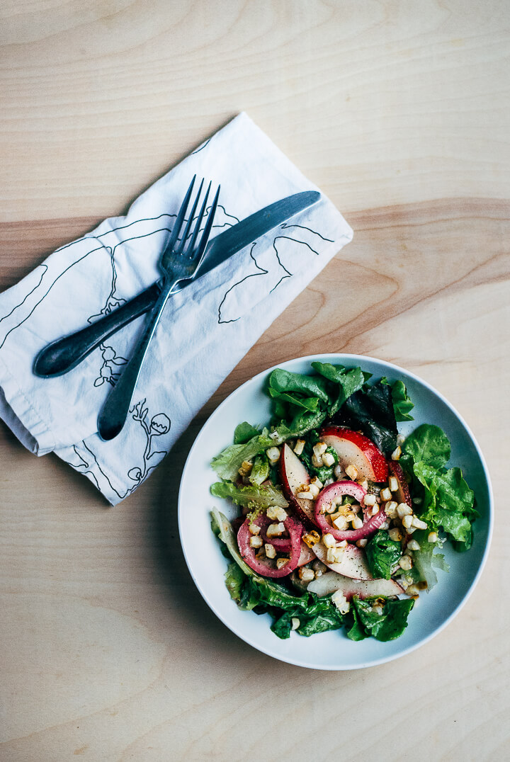 charred corn salad with quick-pickled onions and lime dressing // brooklyn supper