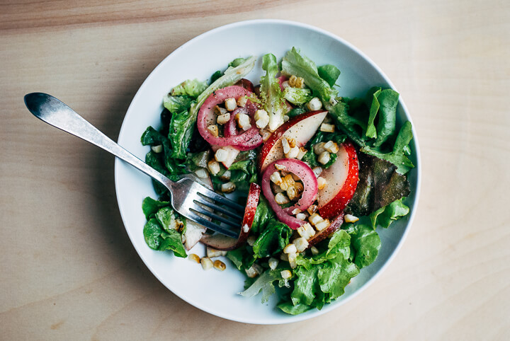 charred corn salad with quick-pickled onions and lime dressing // brooklyn supper