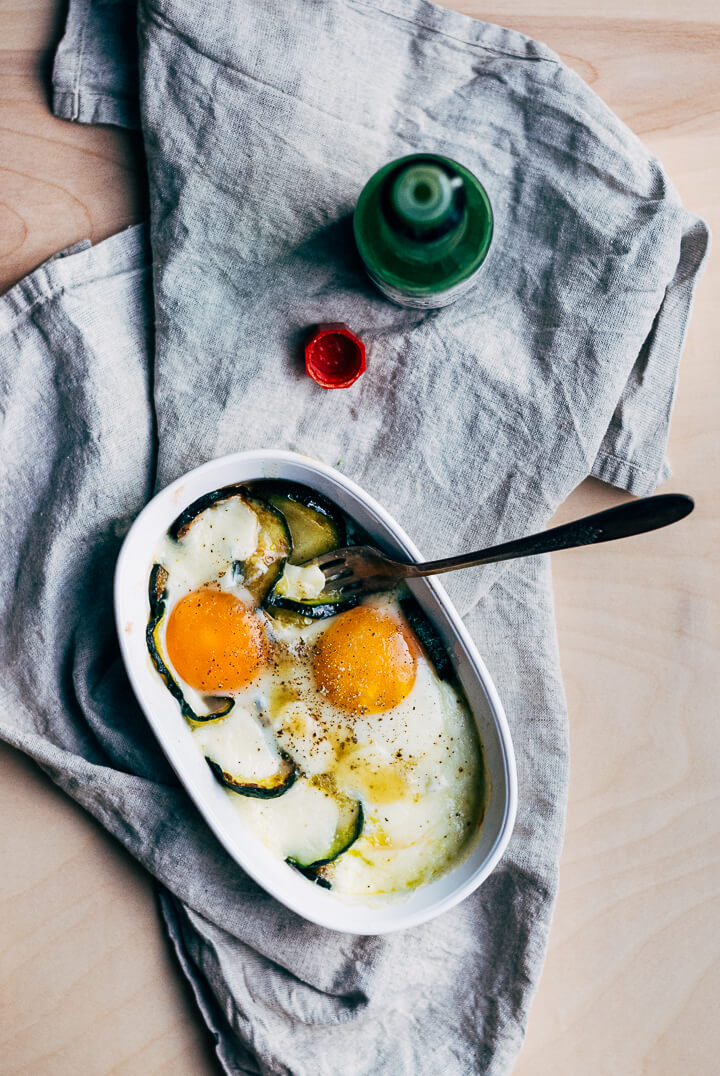 mozzarella baked eggs with zucchini // brooklyn supper