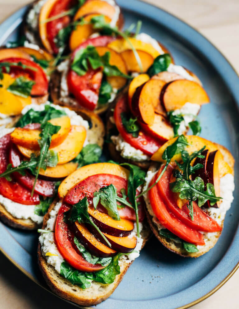 Ricotta Toasts With Stone Fruit And Tomatoes Brooklyn Supper