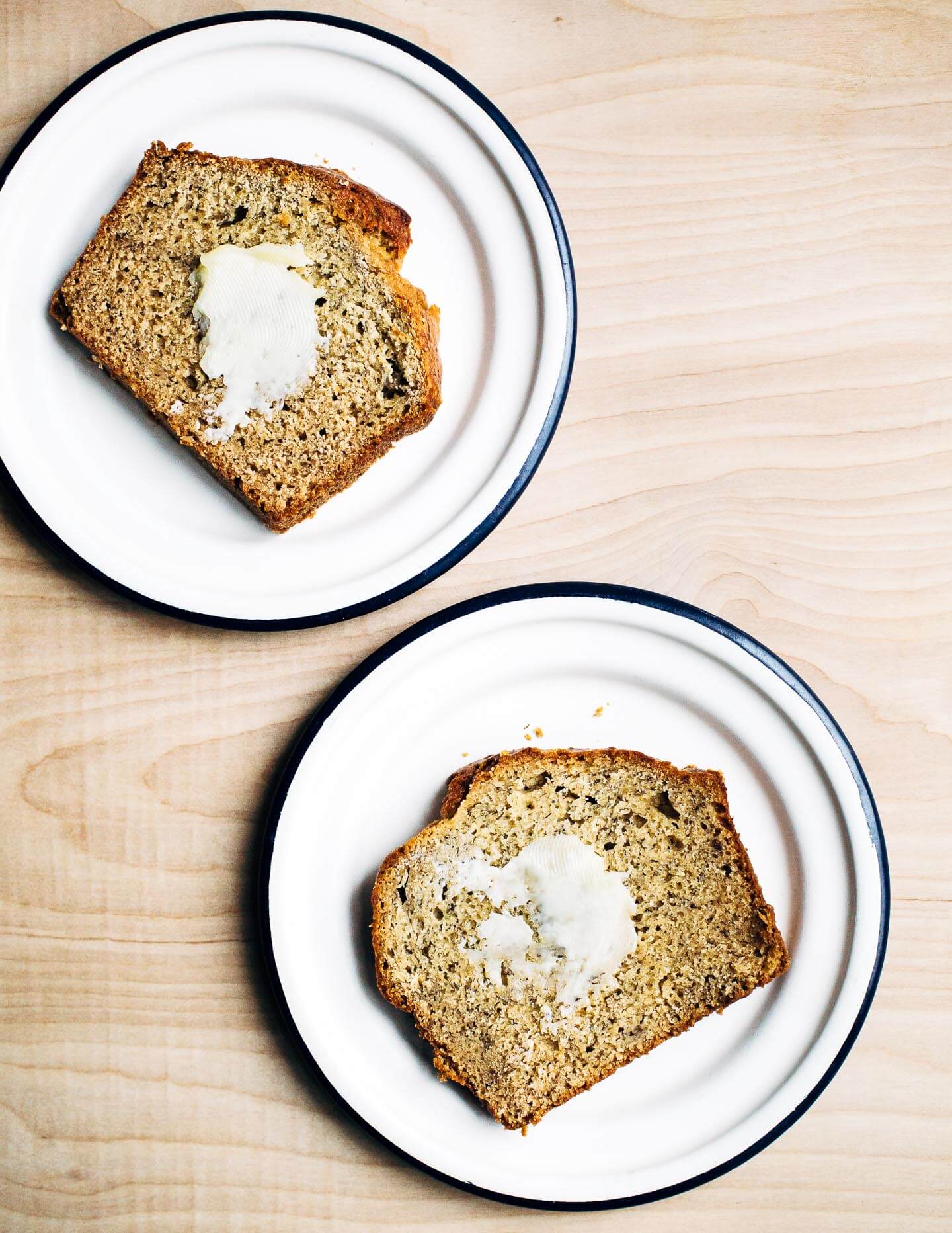 Basic banana bread with a smear of salted butter.