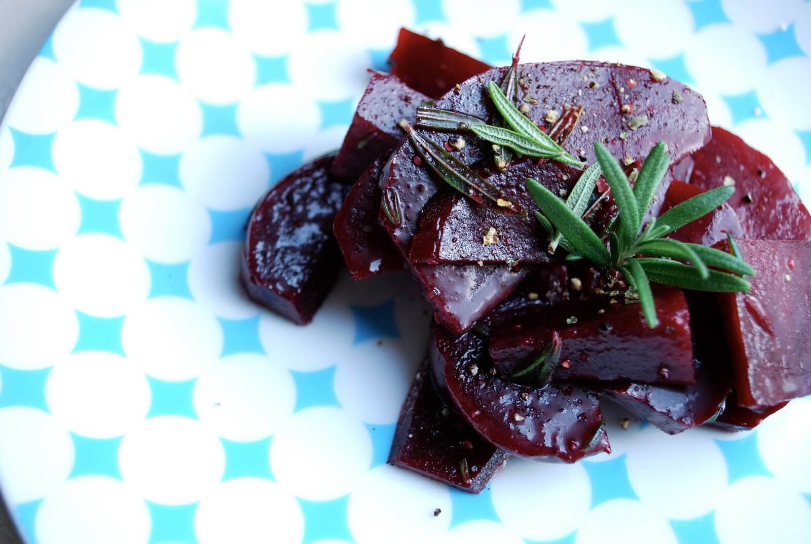 These marinated beets showcase summer beet flavor at its peak. Sea salt, apple cider vinegar, and a hint of rosemary heighten the earthy flavors of beets without overwhelming them.