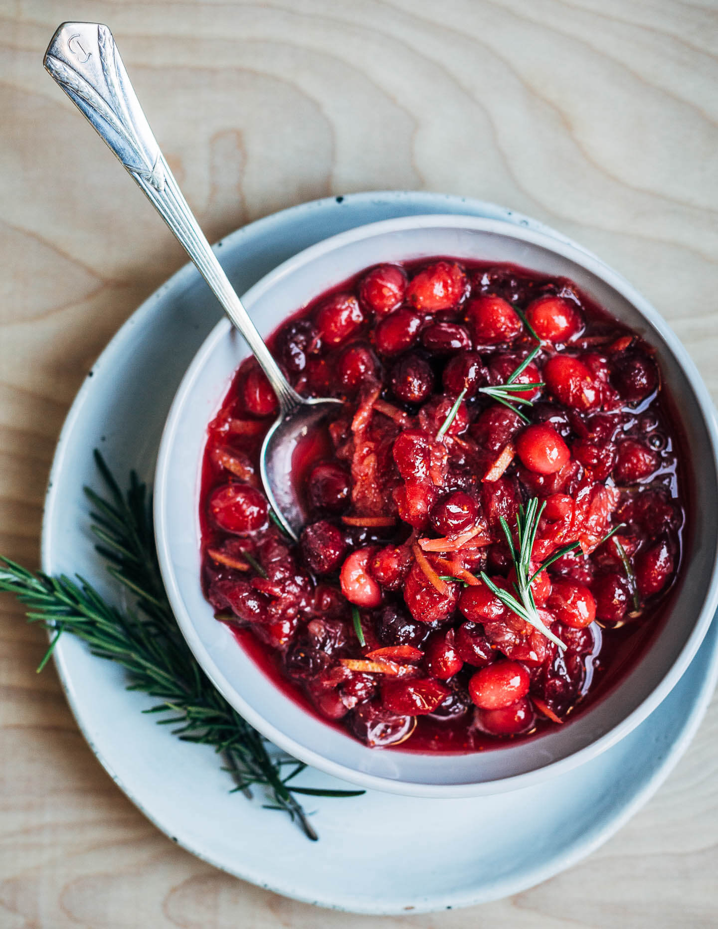 A simple, make-ahead recipe for fresh cranberry-grapefruit sauce with fresh rosemary. 
