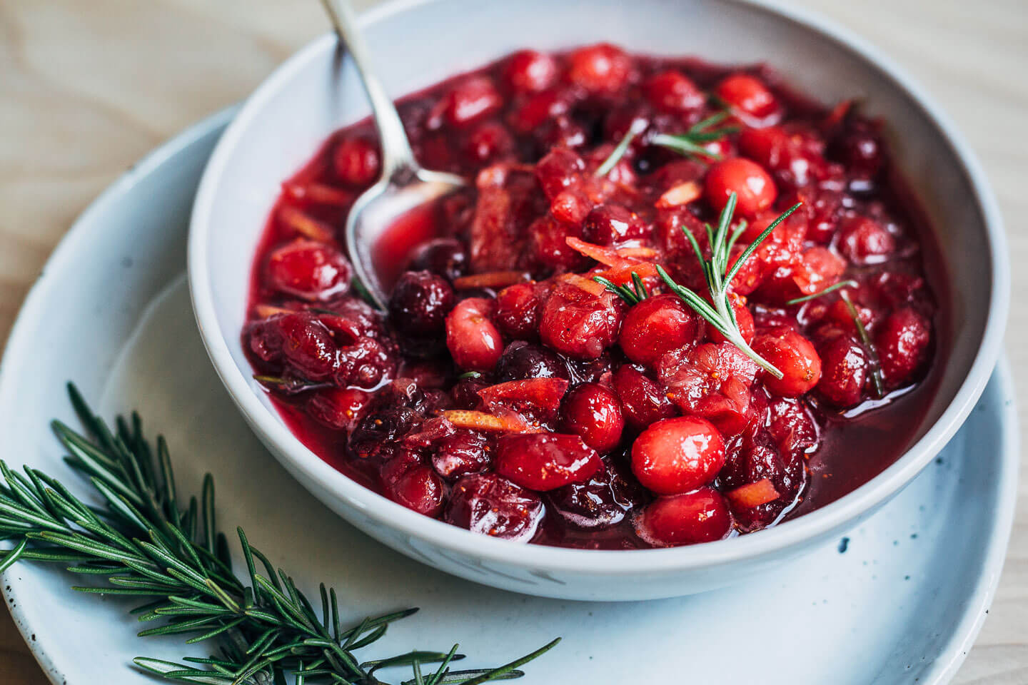Vibrant grapefruit-cranberry sauce with fresh rosemary. 
