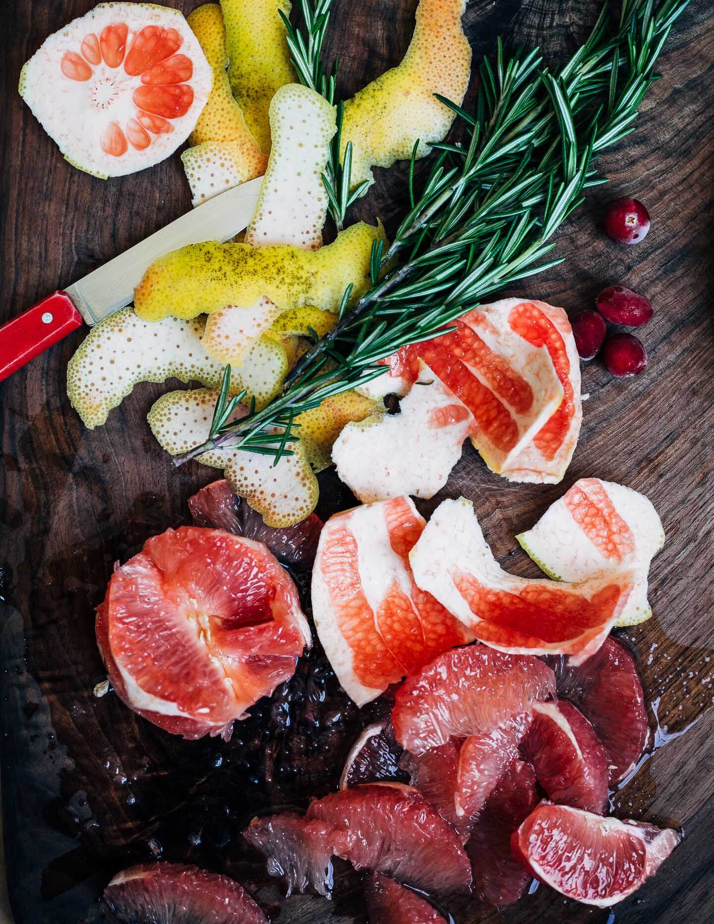 Ruby red grapefruit and fresh rosemary make for a vibrant cranberry sauce. 