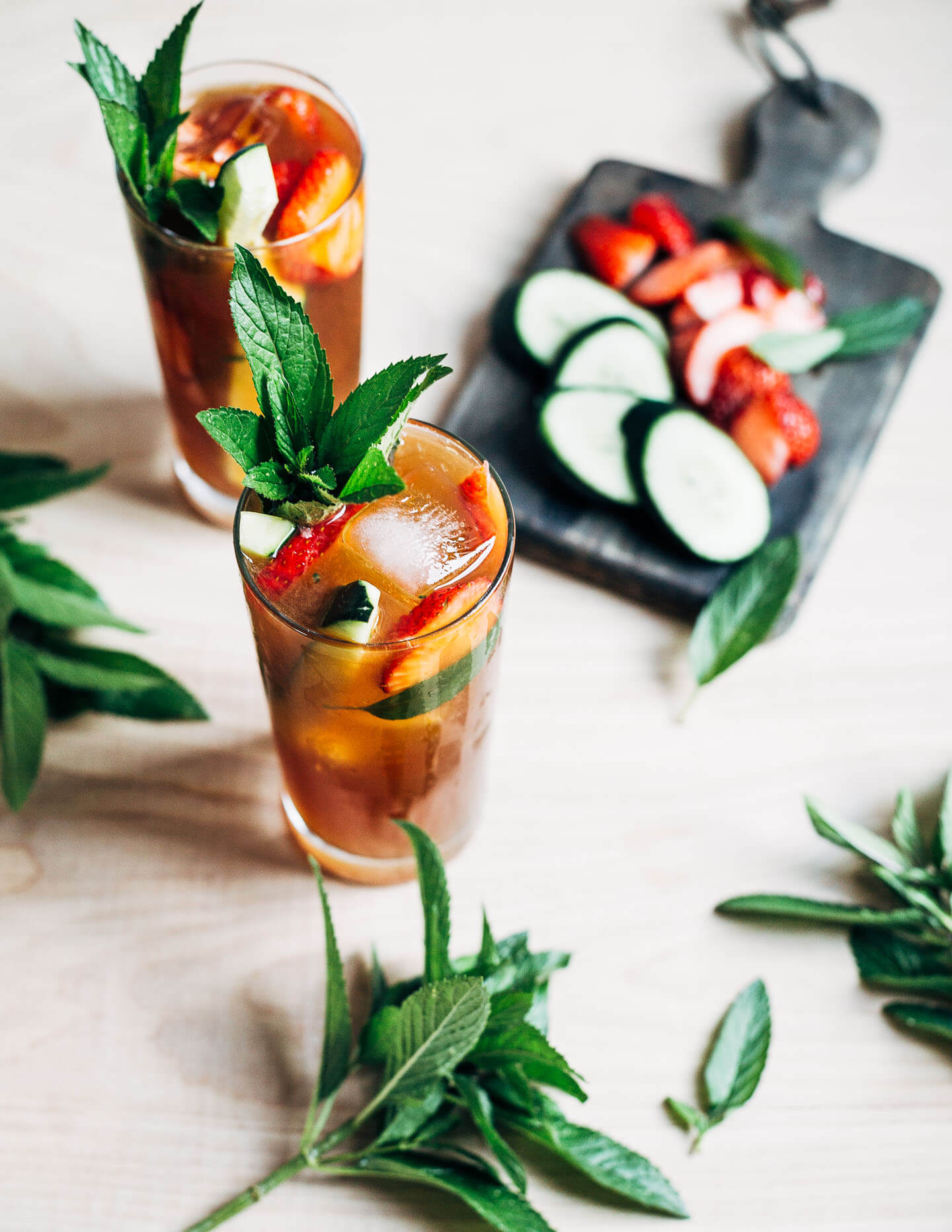 Classic Pimm’s cups with strawberries and cucumbers