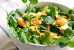 A colorful watercress and avocado salad with beet greens and kumquat slices, tossed with a punchy kumquat dressing.