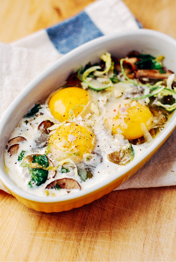 baked eggs with brussels sprouts & mushrooms // brooklyn supper