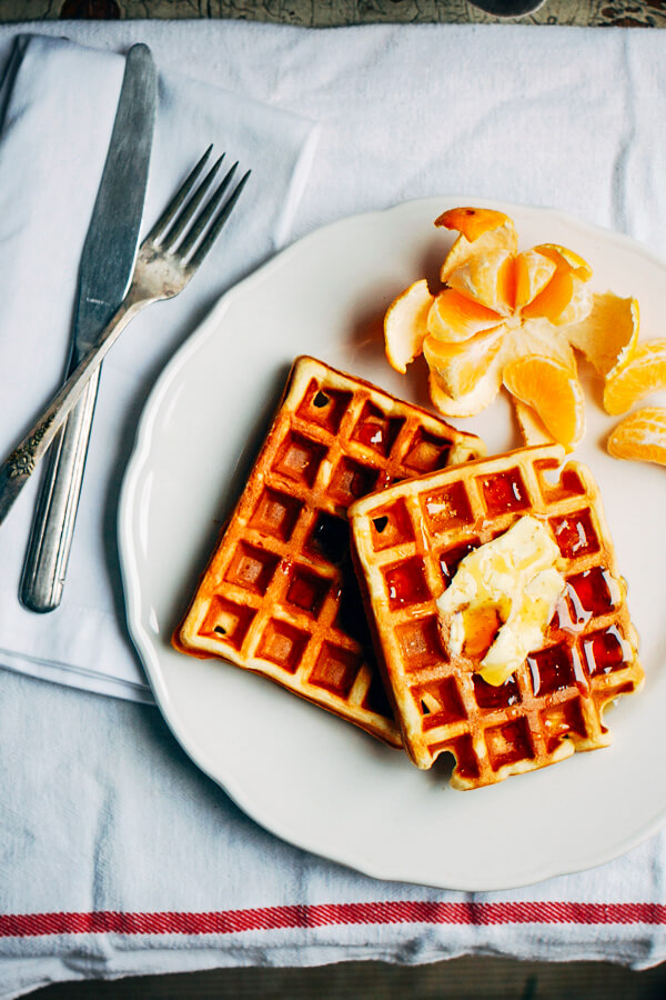 Decadent eggnog waffles make for an excellent holiday breakfast treat.