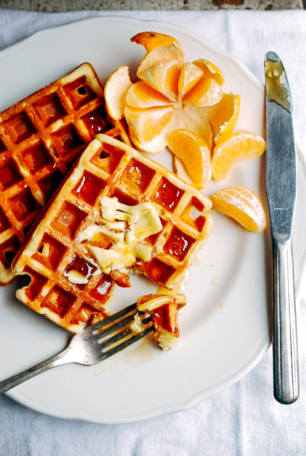Decadent eggnog waffles make for an excellent holiday breakfast treat.